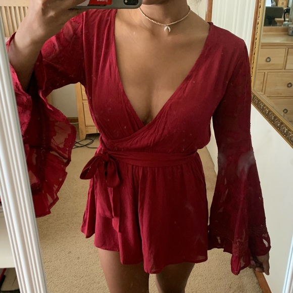 Red Wrap Romper - Picture 5 of 5